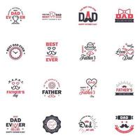 16 Black and Pink Set of Vector Happy fathers day Typography Vintage Icons Lettering for greeting cards banners tshirt design Fathers Day Editable Vector Design Elements