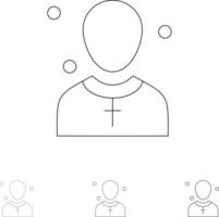 iglesia cristiana hombre predicador audaz y delgada línea negra conjunto de iconos vector