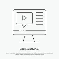 vector de icono de línea de educación de video de reproducción de computadora