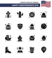 USA Independence Day Solid Glyph Set of 16 USA Pictograms of shield white security usa house Editable USA Day Vector Design Elements
