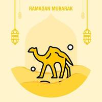 Ramadan kareem greeting template islamic crescent and arabic lantern vector illustration