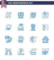 Pack of 16 creative USA Independence Day related Blues of independence festival usa celebration party Editable USA Day Vector Design Elements