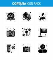 Coronavirus Prevention Set Icons 9 Solid Glyph Black icon such as time calendar infection appointment medical viral coronavirus 2019nov disease Vector Design Elements