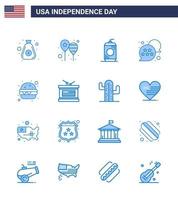 16 USA Blue Pack of Independence Day Signs and Symbols of burger star america flag usa usa Editable USA Day Vector Design Elements