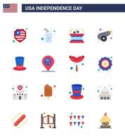 usa feliz día de la independencia pictograma conjunto de 16 pisos simples de usa sombrero instrumento día guerra editable usa día elementos de diseño vectorial vector