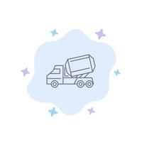 camión cemento construcción vehículo rodillo icono azul sobre fondo de nube abstracta vector