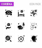 9 Solid Glyph Black coronavirus epidemic icon pack suck as hand washing dna hands virus viral coronavirus 2019nov disease Vector Design Elements