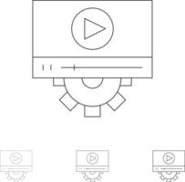 Video Play Setting Design Bold and thin black line icon set vector