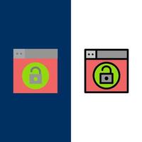 Web Design Lock Unlock  Icons Flat and Line Filled Icon Set Vector Blue Background