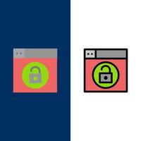 Web Design Lock Unlock  Icons Flat and Line Filled Icon Set Vector Blue Background