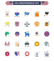 USA Independence Day Flat Set of 25 USA Pictograms of police man states shop money Editable USA Day Vector Design Elements