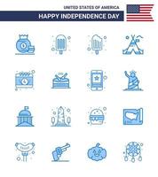 16 Blue Signs for USA Independence Day date american cream american tent Editable USA Day Vector Design Elements