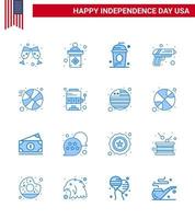 paquete de iconos de vector de stock de día americano 16 signos y símbolos de línea para arma de bola cole ejército pistola elementos de diseño de vector de día de estados unidos editables