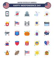 4 de julio estados unidos feliz día de la independencia icono símbolos grupo de 25 pisos modernos de comida soda edificio bebida botella editable día de estados unidos elementos de diseño vectorial vector