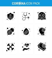 9 Solid Glyph Black Set of corona virus epidemic icons such as blood message education medical virus viral coronavirus 2019nov disease Vector Design Elements