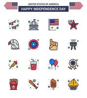 16 USA Flat Filled Line Signs Independence Day Celebration Symbols of usa american usa star flag Editable USA Day Vector Design Elements
