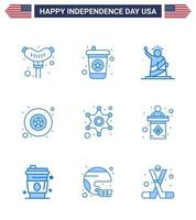 Happy Independence Day USA Pack of 9 Creative Blues of police sign police of men military Editable USA Day Vector Design Elements