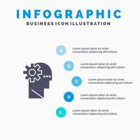 cerebro proceso aprendizaje mente sólido icono infografía 5 pasos presentación antecedentes vector