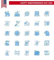 Stock Vector Icon Pack of American Day 25 Blue Signs and Symbols for decoration usa white american hat Editable USA Day Vector Design Elements