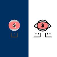 eye dollar marketing iconos digitales planos y llenos de línea conjunto de iconos vector fondo azul