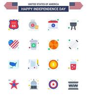 Flat Pack of 16 USA Independence Day Symbols of heart american american cook barbecue Editable USA Day Vector Design Elements