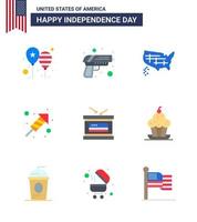USA Happy Independence DayPictogram Set of 9 Simple Flats of drum festival weapon religion usa Editable USA Day Vector Design Elements