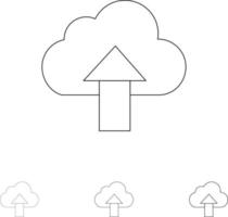 Arrow Upload Up Cloud Bold and thin black line icon set vector