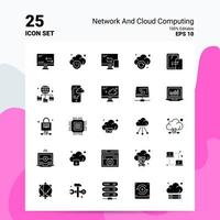 25 Network And Cloud Computing Icon Set 100 Editable EPS 10 Files Business Logo Concept Ideas Solid Glyph icon design vector