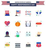 4th July USA Happy Independence Day Icon Symbols Group of 16 Modern Flats of love state festival eagle animal Editable USA Day Vector Design Elements