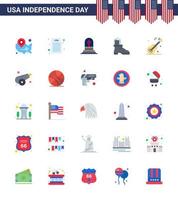 Pack of 25 USA Independence Day Celebration Flats Signs and 4th July Symbols such as usa guiter death american shose Editable USA Day Vector Design Elements