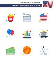 Group of 9 Flats Set for Independence day of United States of America such as light candle country party celebrate Editable USA Day Vector Design Elements