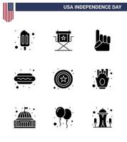 Happy Independence Day Pack of 9 Solid Glyphs Signs and Symbols for star hot i foam hand food hot dog Editable USA Day Vector Design Elements