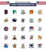 conjunto de 25 iconos del día de los ee.uu. símbolos americanos signos del día de la independencia para la bolsa de fútbol hito bola washington editable día de los ee.uu. elementos de diseño vectorial vector