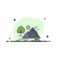 hill landscape nature mountain sun Flat Color Icon Vector