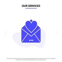 nuestros servicios carta correo tarjeta carta de amor amor icono de glifo sólido plantilla de tarjeta web vector