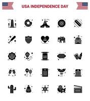 25 signos de glifo sólido para el día de la independencia de EE. UU. Hotdog comida estrella militar estadounidense elementos de diseño vectorial editables del día de EE. UU. vector