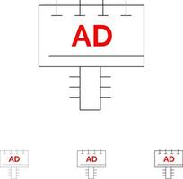 tablero de anuncios letrero de publicidad conjunto de iconos de línea negra en negrita y delgada vector