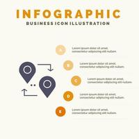 ubicación mapa puntero viaje sólido icono infografía 5 pasos presentación antecedentes vector