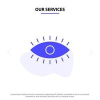 nuestros servicios ojo ojos reloj diseño sólido glifo icono plantilla de tarjeta web vector