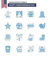 Happy Independence Day 16 Blues Icon Pack for Web and Print police rip usa gravestone death Editable USA Day Vector Design Elements