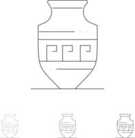Amphora Ancient Jar Greece Jar Bold and thin black line icon set vector