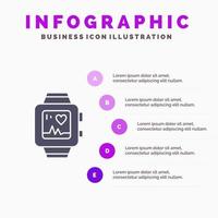 mano reloj reloj amor corazón sólido icono infografía 5 pasos presentación antecedentes vector