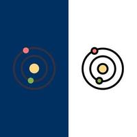 iconos del universo del sistema solar planos y llenos de línea conjunto de iconos vector fondo azul