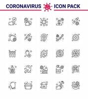 CORONAVIRUS 25 line Icon set on the theme of Corona epidemic contains icons such as communication ask a doctor shake hand virus epidemic viral coronavirus 2019nov disease Vector Design Elements