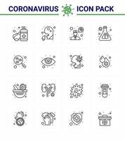 Novel Coronavirus 2019nCoV 16 Line icon pack research blood people research flask viral coronavirus 2019nov disease Vector Design Elements