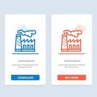 Factory Pollution Production Smoke  Blue and Red Download and Buy Now web Widget Card Template vector