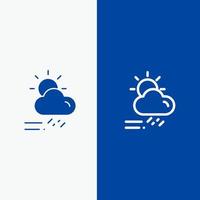 día de la nube temporada de lluvias línea meteorológica y glifo icono sólido bandera azul línea y glifo icono sólido bandera azul vector