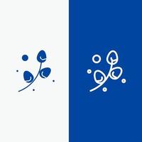 huevo de planta línea de vacaciones de pascua y glifo icono sólido bandera azul línea y glifo icono sólido bandera azul vector