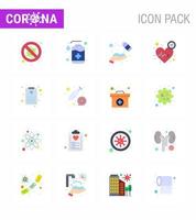 Coronavirus Prevention Set Icons 16 Flat Color icon such as pulse beat soap washing hands spray viral coronavirus 2019nov disease Vector Design Elements