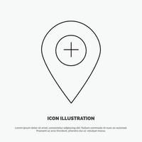 Plus Location Map Marker Pin Line Icon Vector